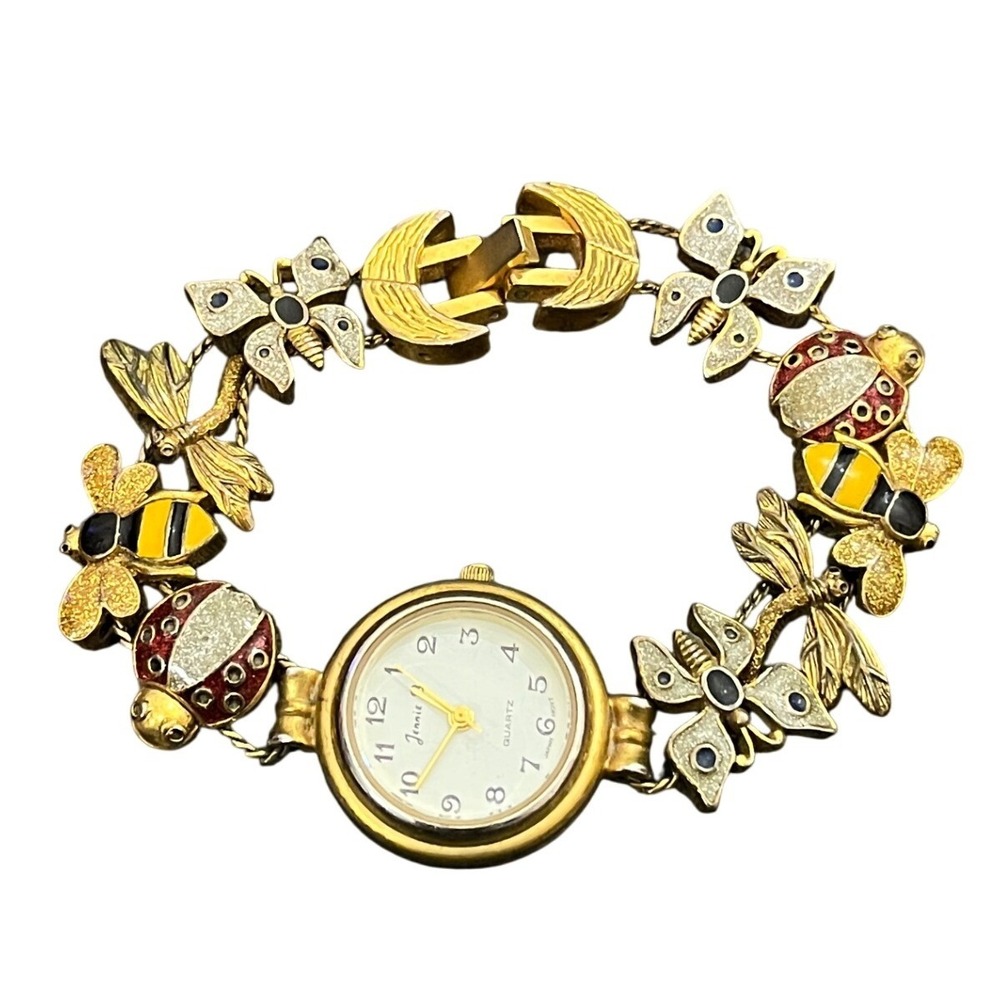 Avon Wrist Watch Womens OS Gold Tone Insect Butterfly Bee Ladybug F62301-1/P